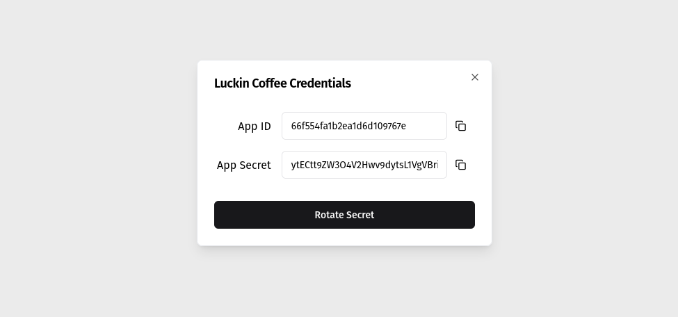 Example of App ID and Secret